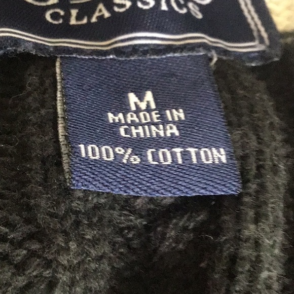 Chaps 100% Cotton Cableknit Black and White Broad Striped V-Neck Sweater Medium - Picture 6 of 8